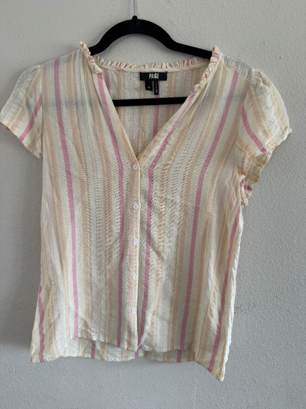 Paige XS Striped Button-Front Blouse in Soft Pastels